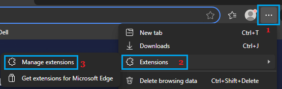 Manage Extensions Option in Microsoft Edge