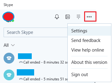 Open Skype Settings in Windows 10