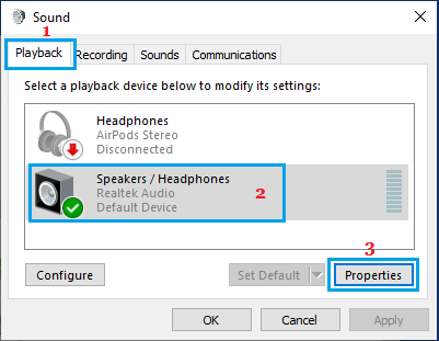 Open Speaker Properties on Windows Computer