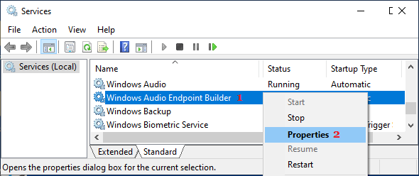 Open Windows Audio Endpoint Builder Properties