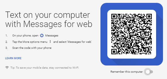 Android Messages Web Interface QR Code