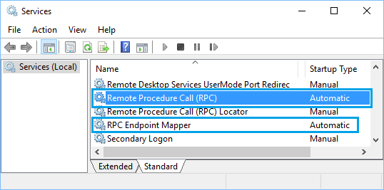 Start Remote Procedure Call and RPC Endpoint Mapper 