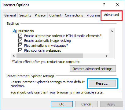 Reset Internet Settings on Windows PC