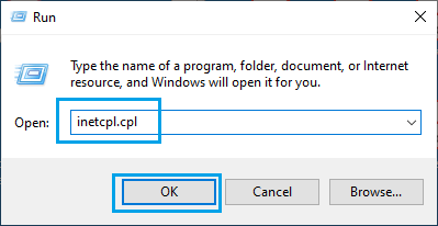 Open Internet Properties Using Run Command