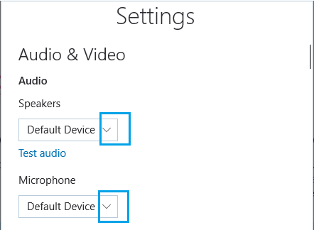 Select Speaker and Microphone on Skype Settings Screen