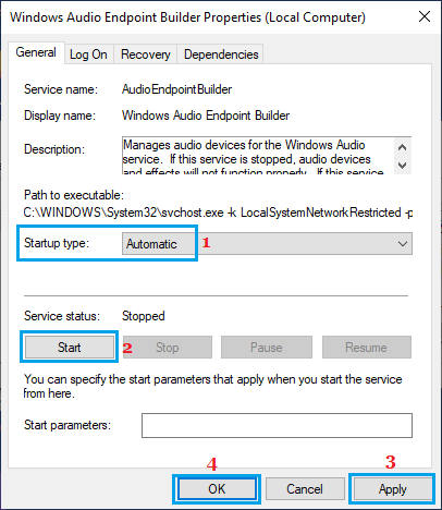 Set Windows Audio Endpoint Builder to Automatic And Start