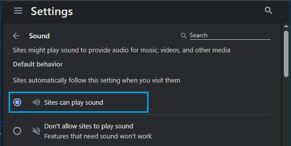 Enable Site Can Sound Option in Chrome