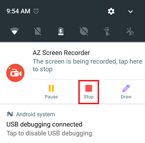 Stop Option in AZ Screen Recorder App
