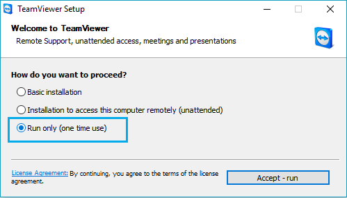 One Time Run Only Option in TeamViewer 