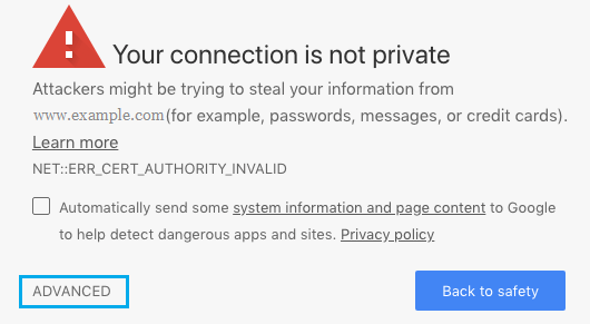 Advanced Option in Your Connection is Not Private Error in Chrome