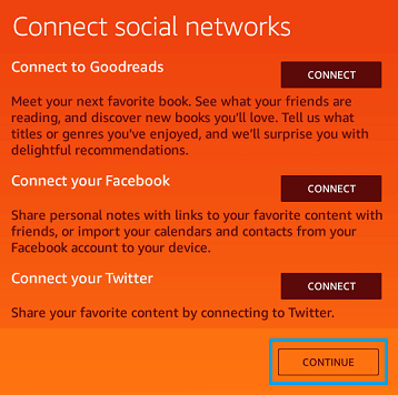 Connect Social Networks Screen on Kindle Fire