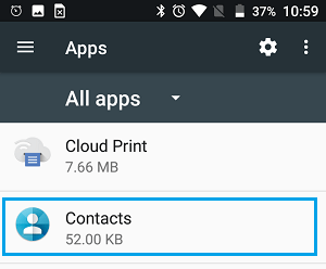 Contacts App Icon on All Apps Screen on Android Phone