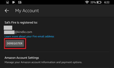 Deregister Kindle Fire