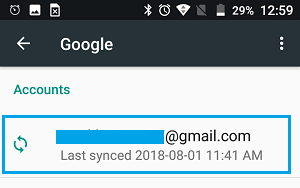 Gmail listed on Accounts screen