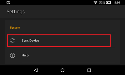 Sync Device Option on Kindle Fire