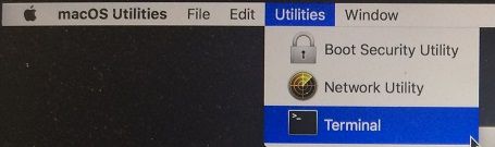 Utilities and Terminal Options on Mac in Recovery Mode