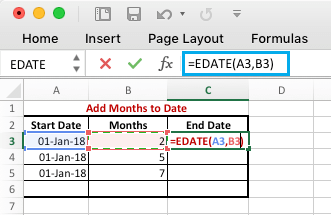 Add Months to Dates in Excel