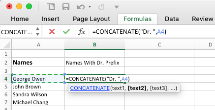 Add Prefix in Excel Using Concatenate Function