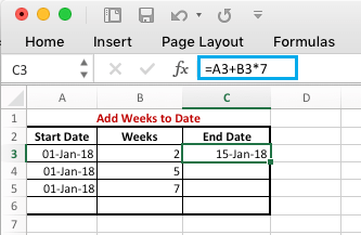 Add Weeks to Date in Excel