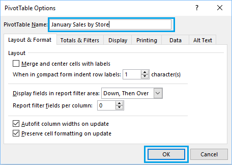 How To Change Pivot Table Name