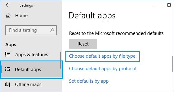 Set Default Apps by File Type Option in Windows