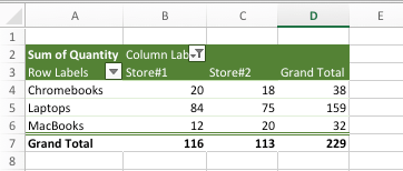 Pivot Table Showing Row and Column Grand Totals