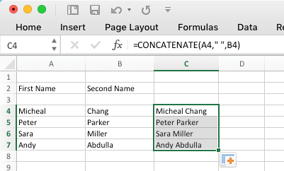 Combine Content in Group of Cells Using Concatenate Function