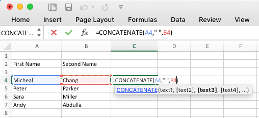 Combine Text Strings Using Concatenate Function in Microsoft Excel