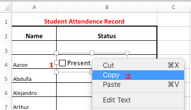 Copy Check Box in Excel