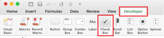 Developer Tab and Check Box Option in Excel