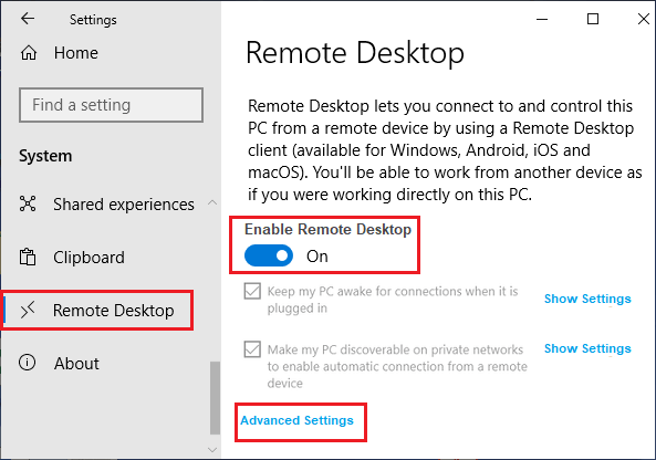 Enable Remote Desktop Connection