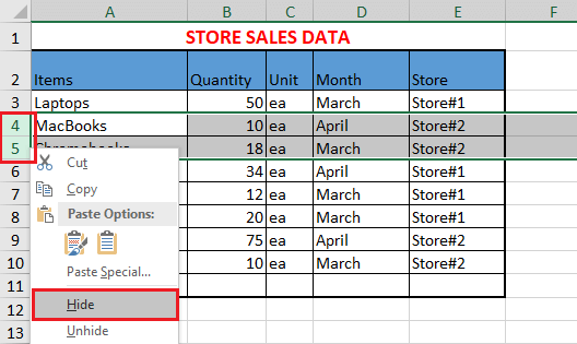 Hide Rows In Excel