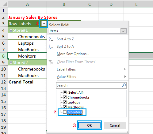 how to make item grandtotal in pivot table