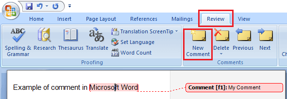 Add New Comment Option in Microsoft Word 2007