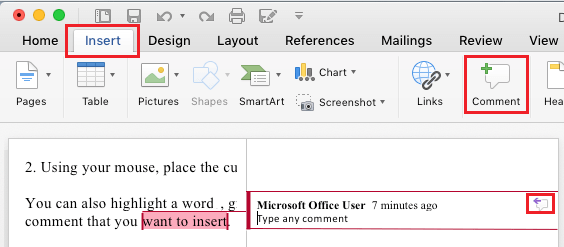 Add Comment Option in Microsoft Word