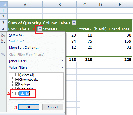 Hide Blank in Pivot Table Rows