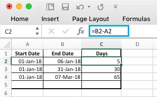 Subtract Dates in Microsoft Excel