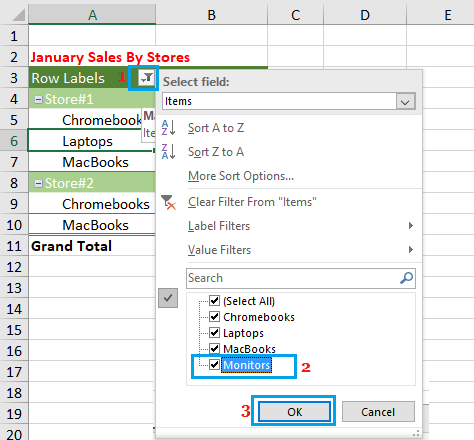 Unhide Vales or Items in Pivot Table