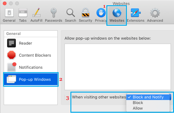 Allow or Block Pop-ups For Websites in Safari Browser on Mac
