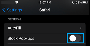 Allow Pop-ups in Safari Browser on iPhone