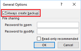 Always Create Backup Option in Excel