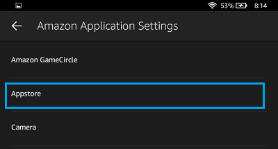 Appstore Settings Option on Kindle Fire