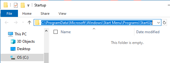 System Level Startup Folder Location on Windows PC