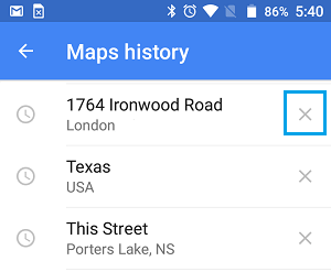 Delete Google Maps History on Android Phone