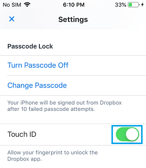 Enable Touch ID For Dropbox App on iPhone