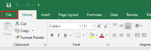 File Tab in Microsoft Excel