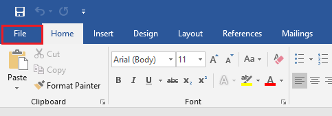 File Tab in Microsoft Word