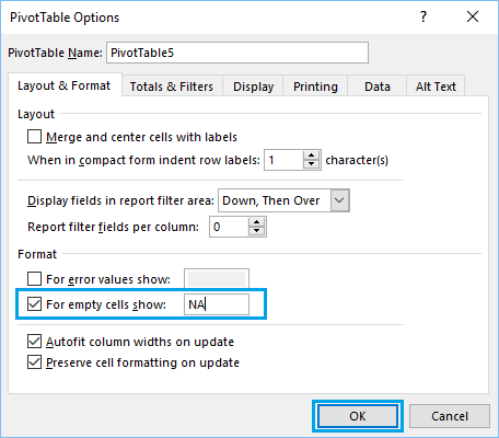 Custom Format Empty Cells in Pivot Table