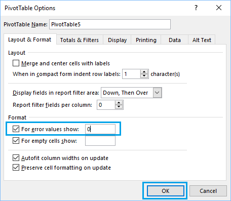 Use Custom Error Values in Pivot Table