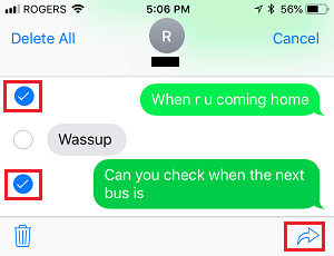 Select Multiple Messages on iPhone